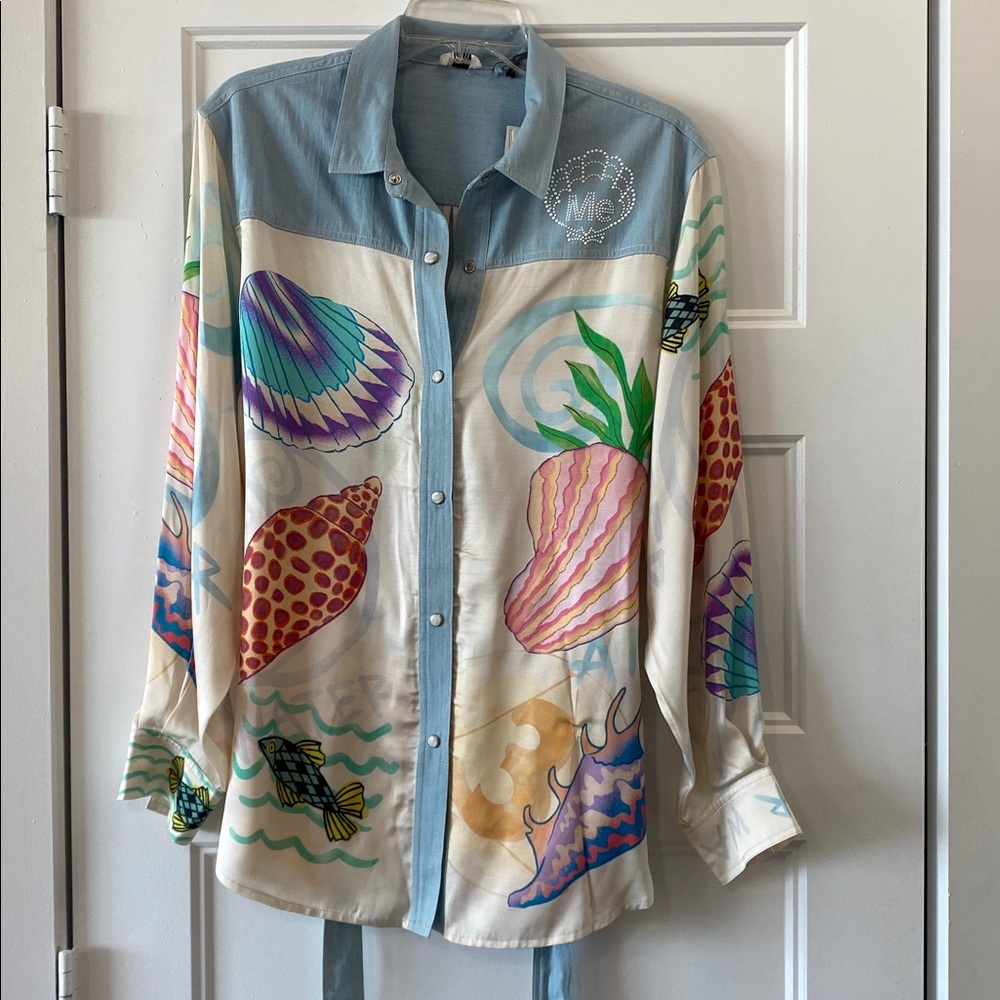 NEW ME369 Ocean Magic blouse with denim  yolk, - long sleeve size large
